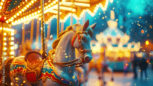Enchanted Carousel Horse at Night.