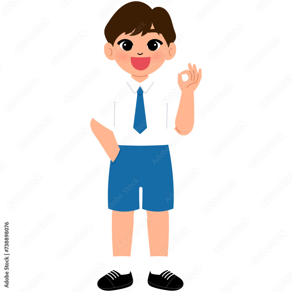 student boy in school uniform ok hand illustration student boy in school uniform ok hand illustration