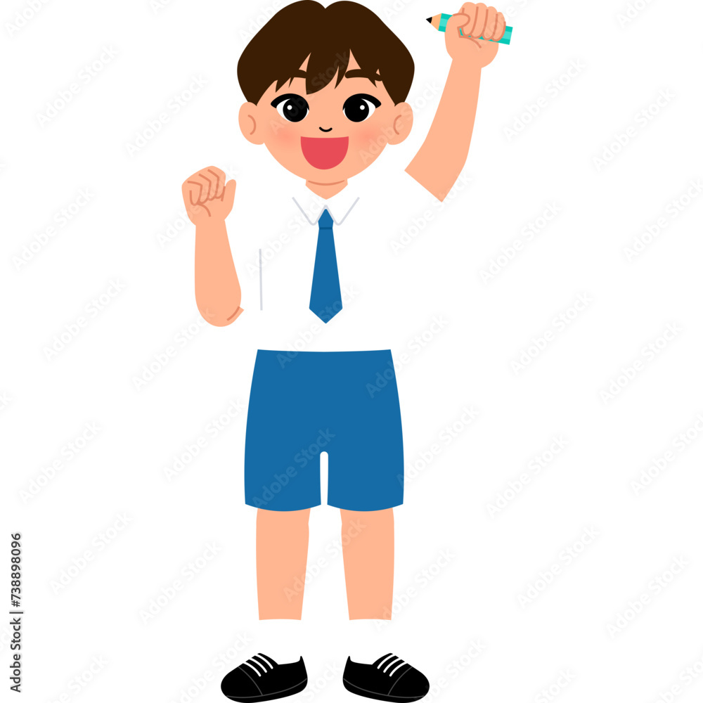 student boy in school uniform hold the pencil illustration student boy in school uniform hold the pencil illustration