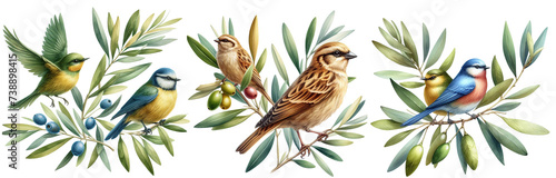 A bird on an olive branch. photo
