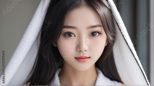 Korean women use towels. suitable for health and lifestyle content. 
