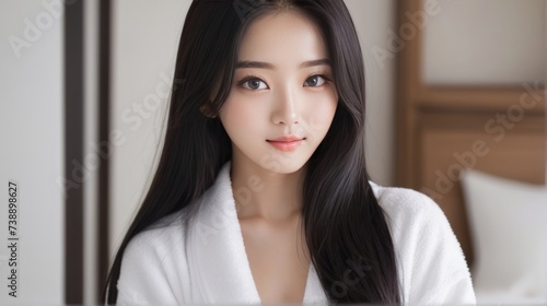 Korean women use towels. suitable for health and lifestyle content. 