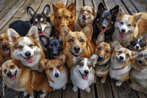 Group of Dogs Sitting on Wooden Floor © BrandwayArt