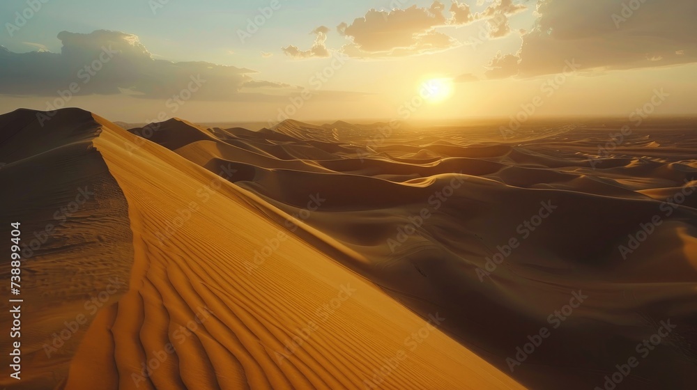The majestic desert dunes of Liwa Oasis, painting a stunning landscape of endless sandy waves under a clear sky