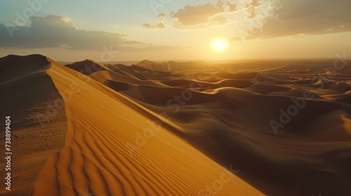 The majestic desert dunes of Liwa Oasis, painting a stunning landscape of endless sandy waves under a clear sky photo