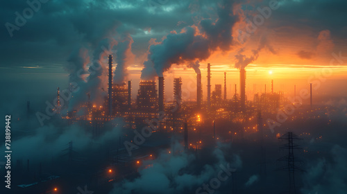 oil and gas chemical tank with oil refinery plant background at twilight, business power and energy chemical barrel
