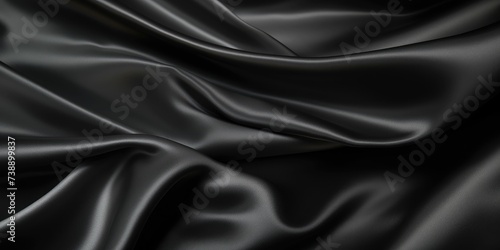 Smooth elegant deep black silk or satin luxury cloth texture background