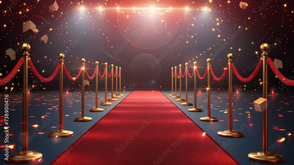 A realistic 3D vector illustration captures the elegance of a VIP event with a luxurious red carpet A realistic 3D vector illustration captures the elegance of a VIP event with a luxurious red carpet