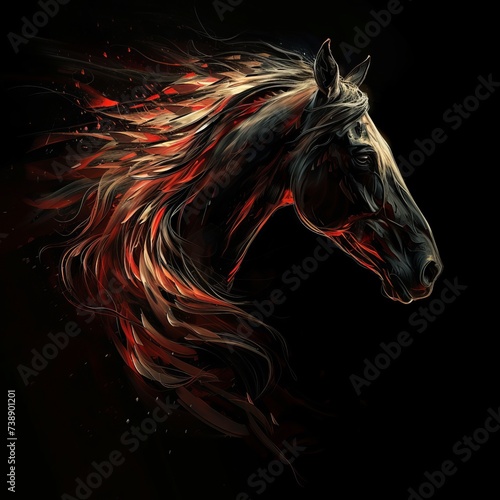 Abstract Fiery Horse Illustration on a Dark Background