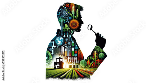 Scientist Silhouette with Agricultural and Research Symbols