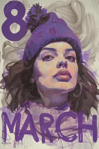 poster, strong woman, International Women’s Day Tribute , purple colors

