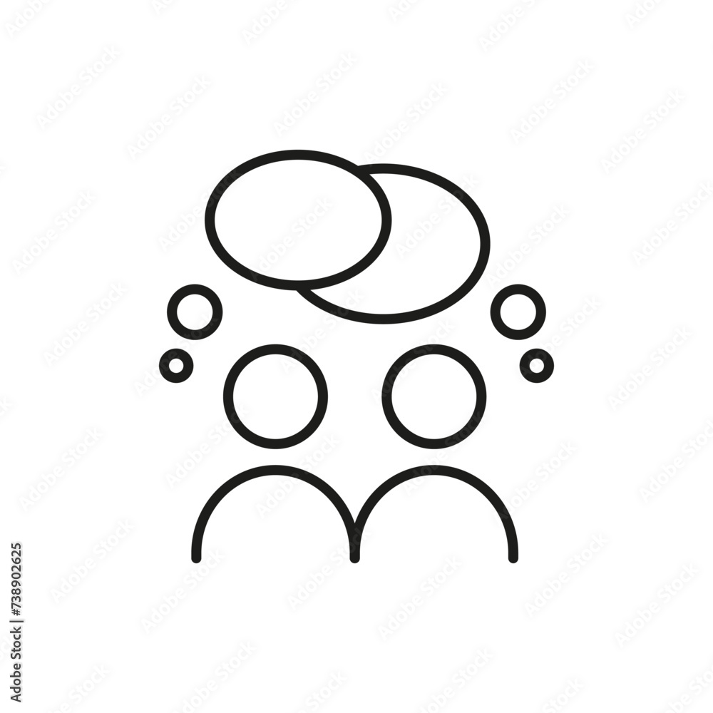 Group of people and black bulb icon. Brainstorming and teamwork or communication. Debate team. Partnership assistance. Discussion group. Work together. Vector thin line illustration Group of people and black bulb icon. Brainstorming and teamwork or communication. Debate team. Partnership assistance. Discussion group. Work together. Vector thin line illustration