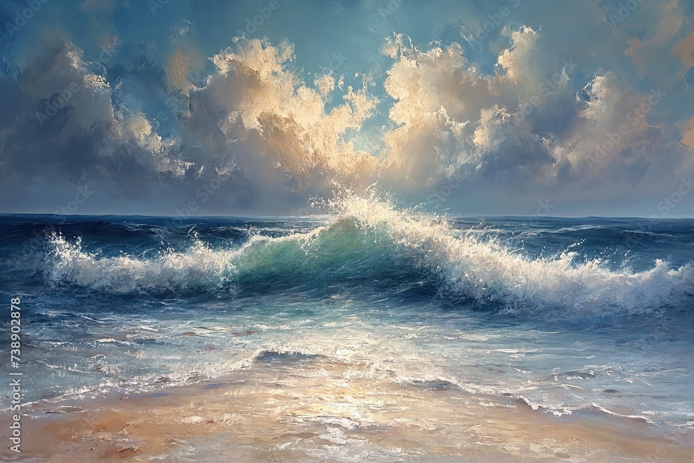 Painting of waves crashing on the beach