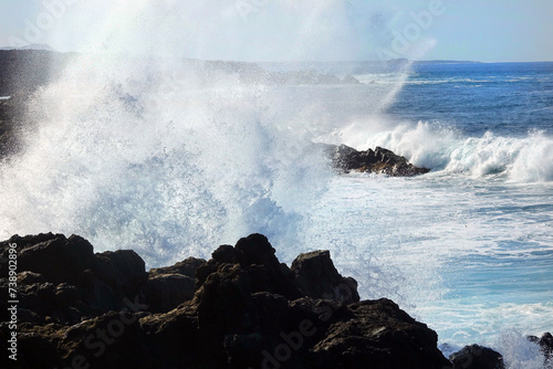 Lanzarote. Splashing waves along the coast of El Golfo