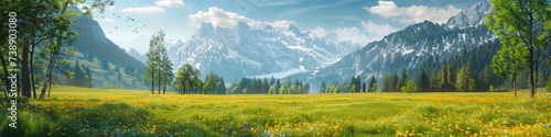 Idyllic mountain landscape of Alps with blooming meadows in springtime © Alexander