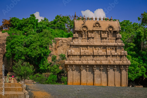 Largest rock reliefs in Asia - Ganesh Ratha is UNESCO World Heritage Site located at Mamallapuram aka Mahabalipuram in Tamil Nadu, India. photo