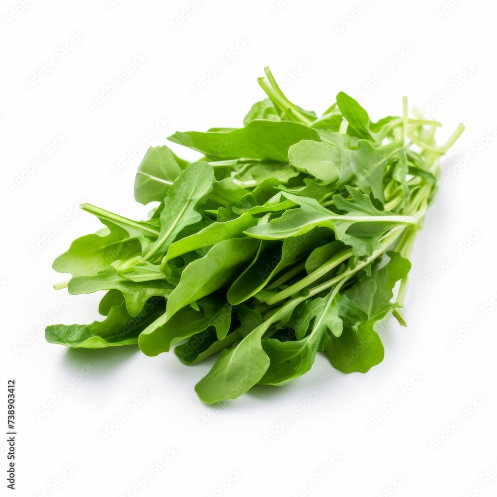 Fresh arugula on a white background. Generative AI. Fresh arugula on a white background. Generative AI.