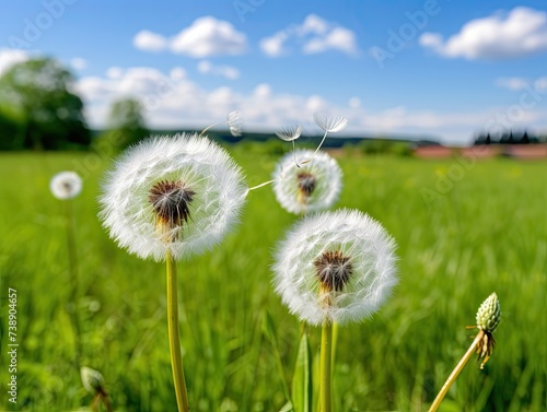 Fluffy Dandelion on a Green Meadow  Soft White Balls