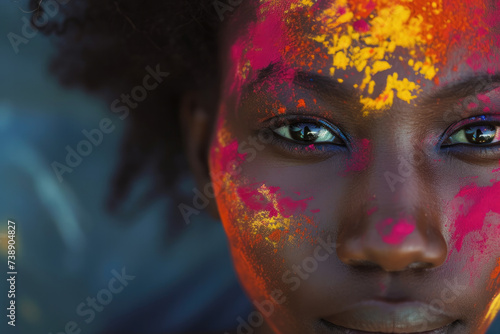 Artistic Portrait of Black Woman, Powder Paint in Pan African Shades
 photo