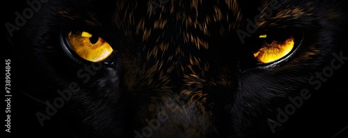 Glowing yellow eyes against a black background: evoking the image of a black panther. Concept Black Panther, Yellow Eyes, Glowing, Wildlife, Elegance © Ян Заболотний
