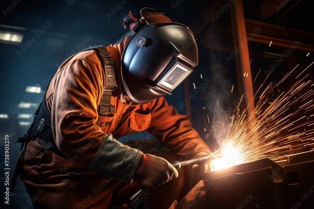 A Close-up Shot of a Welding Shield in an Industrial Workshop, Surrounded by Tools and Machinery, Illuminated by the Warm Glow of Sparks A Close-up Shot of a Welding Shield in an Industrial Workshop, Surrounded by Tools and Machinery, Illuminated by the Warm Glow of Sparks