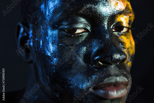 Bold Expression: Black Man's Face in Pan African Paint 