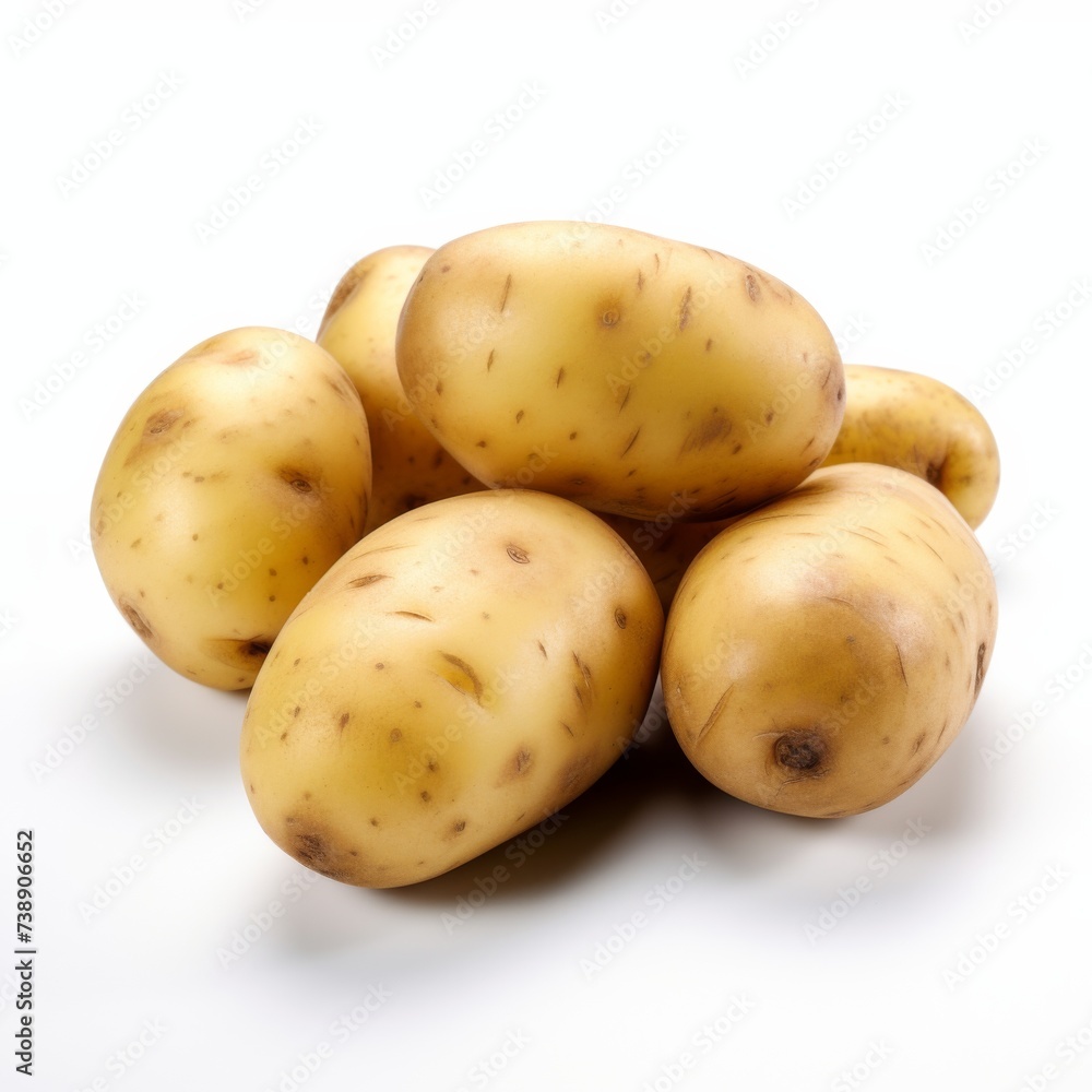Fresh potatoes on a white background. Generative AI. Fresh potatoes on a white background. Generative AI.