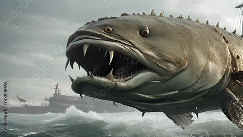 Wallpaper Mural Imaginary Illustration of Worlds largest fish eating ships at Point nemo in the pacific ocean Torontodigital.ca