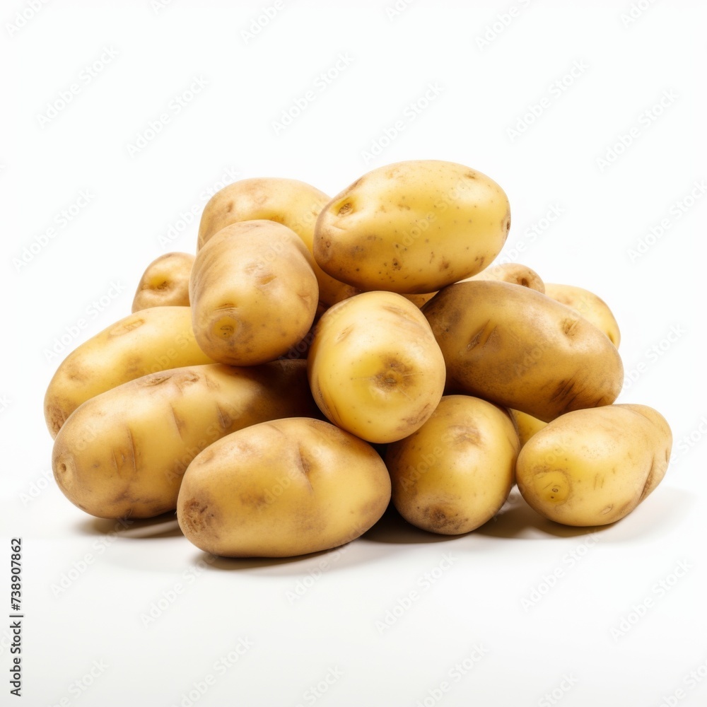 Fresh potatoes on a white background. Generative AI. Fresh potatoes on a white background. Generative AI.