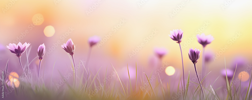Fototapeta premium An enchanting field of delicate red flowers blooms against a soft