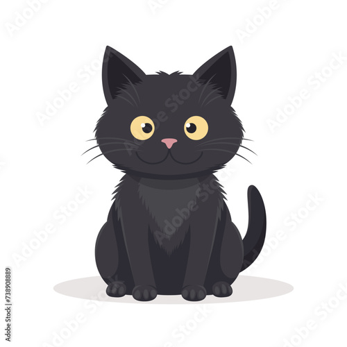 Fototapeta Naklejka Na Ścianę i Meble -  Vector Flat Black. Cartoon Cat Icon Isolated. Black Cute and Funny Cat in Front View