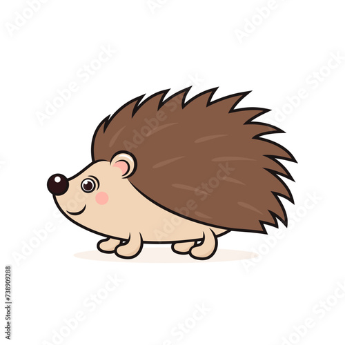 Flat Vector Cute Hedgehog. Little Hedgehog Icon. Adorable Walking Hedgehog Cartoon Character Isolated on White Background  Side View