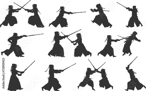 Kendo silhouettes, Kendo martial arts silhouette, Kendo svg, Kendo vector illustration