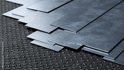 Metal sheets on the diamond surface. 3d rendering