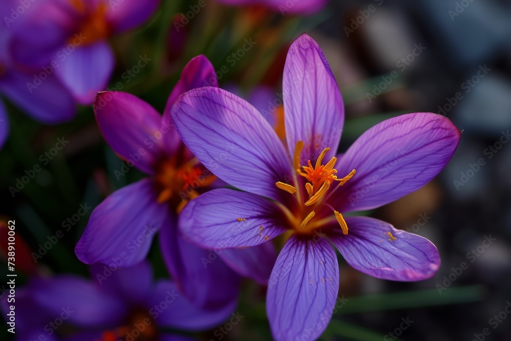 Close-up of saffron with purple flower Close-up of saffron with purple flower