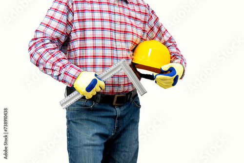 Builder man with objects and tools