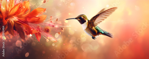 Wallpaper Mural a hummingbird in flight over a a red and yellow flower. Torontodigital.ca