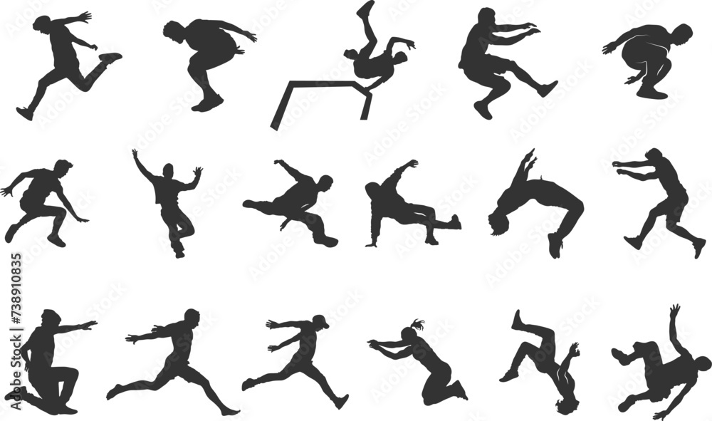 Parkour silhouette, Jumping parkour silhouette, Parkour svg, Parkour vector illustration.