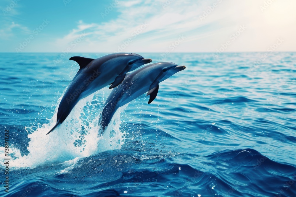 Fototapeta premium Dolphins jumping above the waves