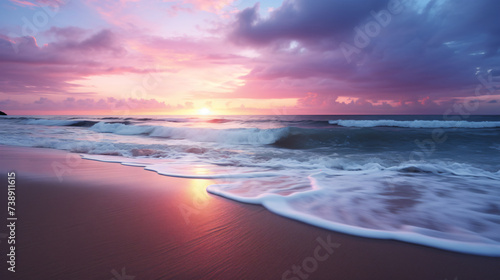 a dreamy and surreal image of a beach sunset Generative AI © QuantumQuotient