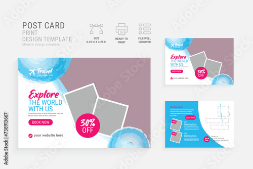 Modern Travel Postcard Design Template. Ideal for travel agencies, corporate promotions, and easy customization. Start inspiring adventures today