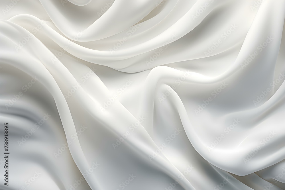 A flowing white silk fabric resembling liquid glue perfect for wallpaper. Concept Textile design, Liquid silk, White fabric, Wallpaper pattern, Flowing material - obrazy, fototapety, plakaty 