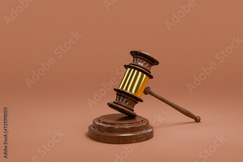 judge gavel on clean surface; prosecution justice impeachment concept;object isolated on infinite background; 3D rendering photo
