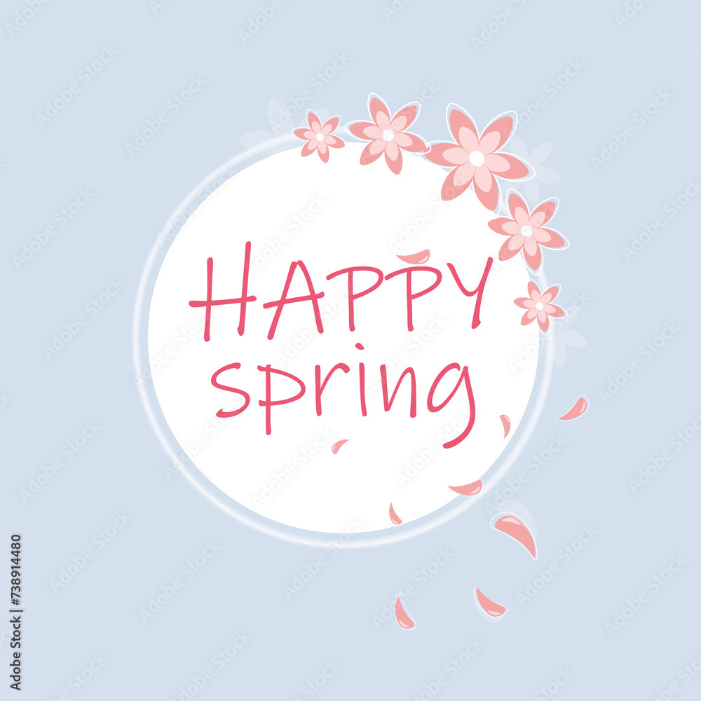 Lovely floral frame with hello spring lettering. Background happy spring Lovely floral frame with hello spring lettering. Background happy spring