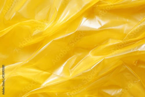 Yellow celophane plastic clear wrap with wrinkles, minimalistic background template