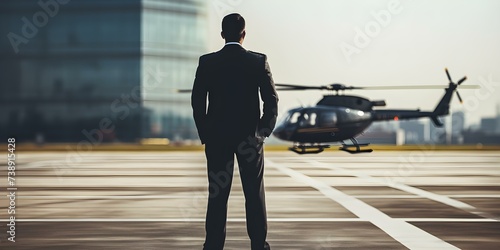 Security professional on helipad vigilant and ready to protect VIP. Concept Security, Professional, Helipad, Vigilant, VIP Protection © Ян Заболотний