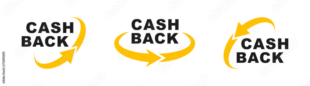 Cashback icon set. Cashback loyalty program. Money refund label. Return money service for partner program. Bonus cash back icon. Vector illustration. - obrazy, fototapety, plakaty 