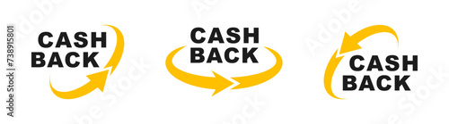 Cashback icon set. Cashback loyalty program. Money refund label. Return money service for partner program. Bonus cash back icon. Vector illustration. photo