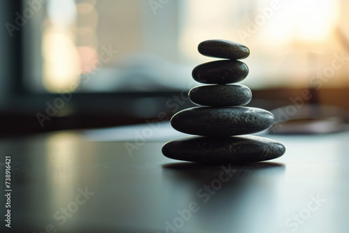 Harmony in the Office: Smooth Pebbles Stack under Intense Light 