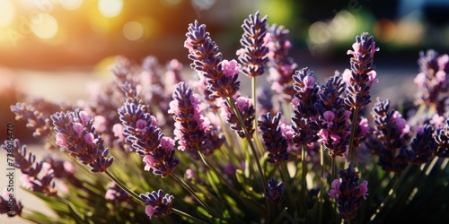 A bunch of blooming lavender flowers in vibrant purple hues, with delicate petals and green stems
